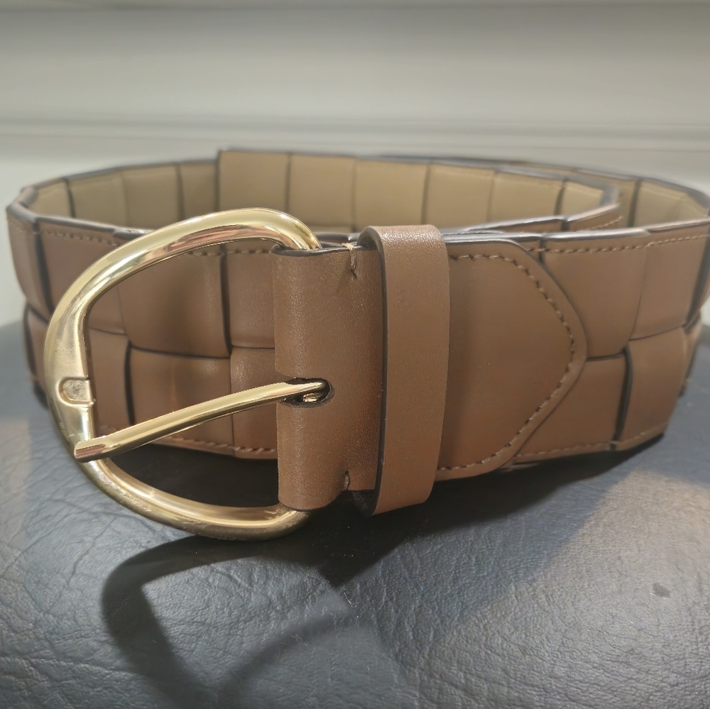 Micheal Kors Brown Woven Leather Wide Belt Sz S/M - Picture 6 of 11